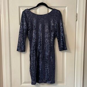 Lulu's Blue Sequin Bodycon Dress Bateau Neckline